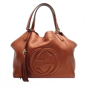 Gucci Soho Tote Bag Interlocking GG Calfskin Leather Metallic Orange